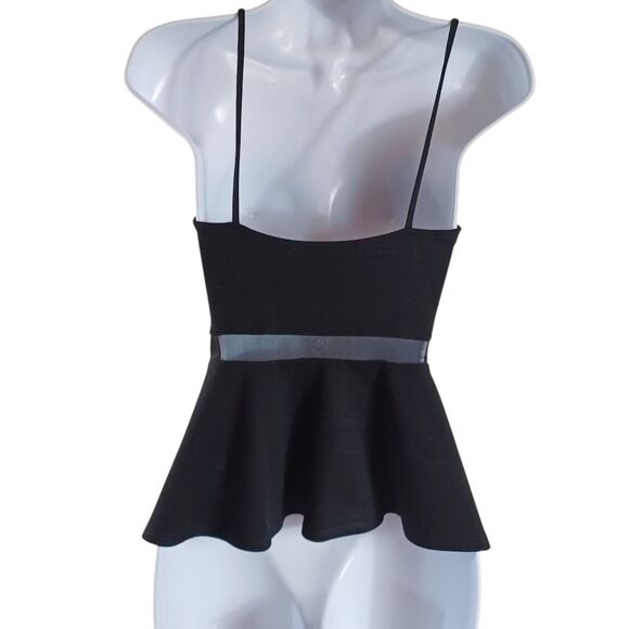 Lulus Black Peplum Mesh Waist Spaghetti Strap Top Sz S USA Sexy Cocktail Blouse - Picture 7 of 9